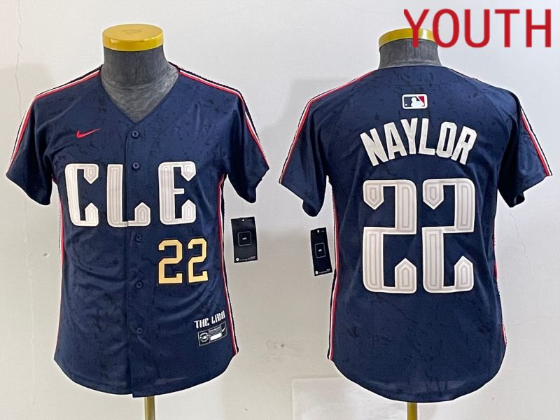 Youth Cleveland Indians 22 Naylor Blue City Edition Nike 2024 MLB Jersey style 2